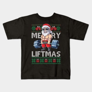 Merry Liftmas Christmas Xmas Fitmas Fitness Santa Holiday Gift Kids T-Shirt